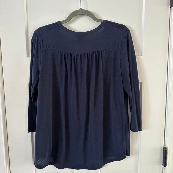H&M Navy 3/4 Sleeve Button Front Blouse Top - Picture 2 of 3